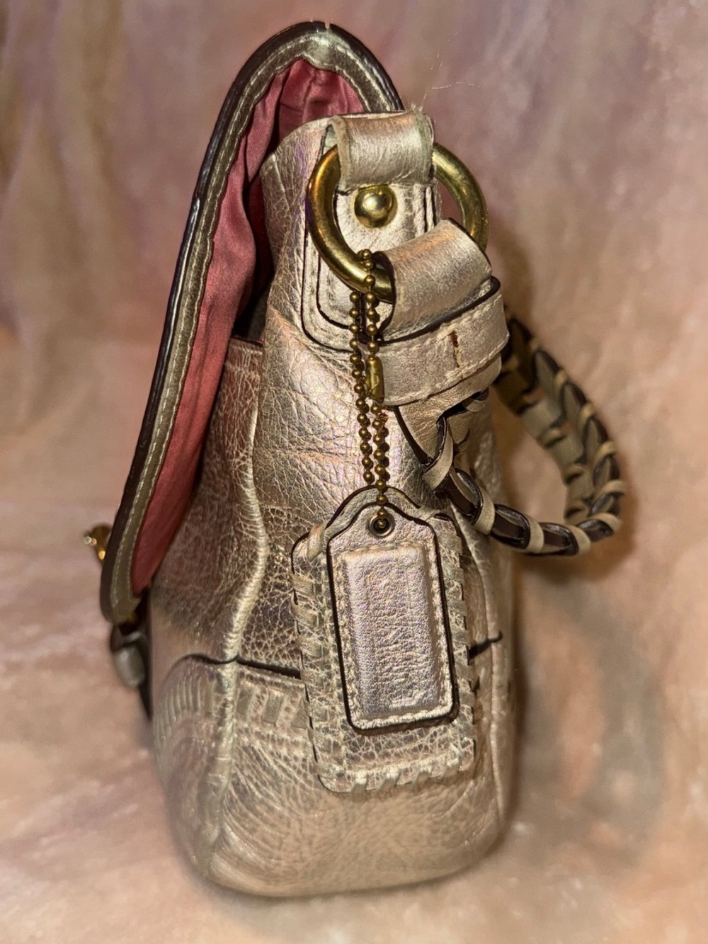Rare Y2K Coach Metallic Whipstitch Leather Shoulder Bag Platinum Vintage READ - Picture 6 of 11